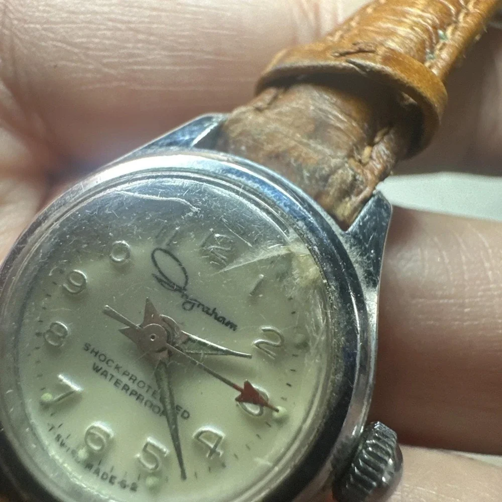 Working VTG Ingraham Manual Wind Ladies Wristwatch Swiss Made 24mm Brown Leather